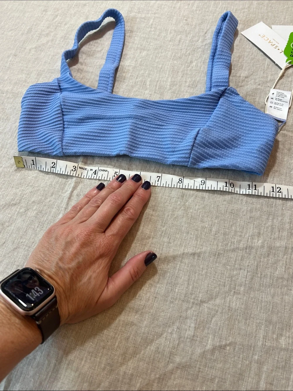 l*space Cornflower Blue Ribbed Jess Bikini Top. Size S. NWT